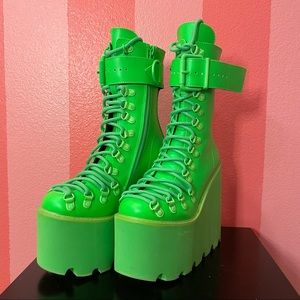 Neon green rave platform boots